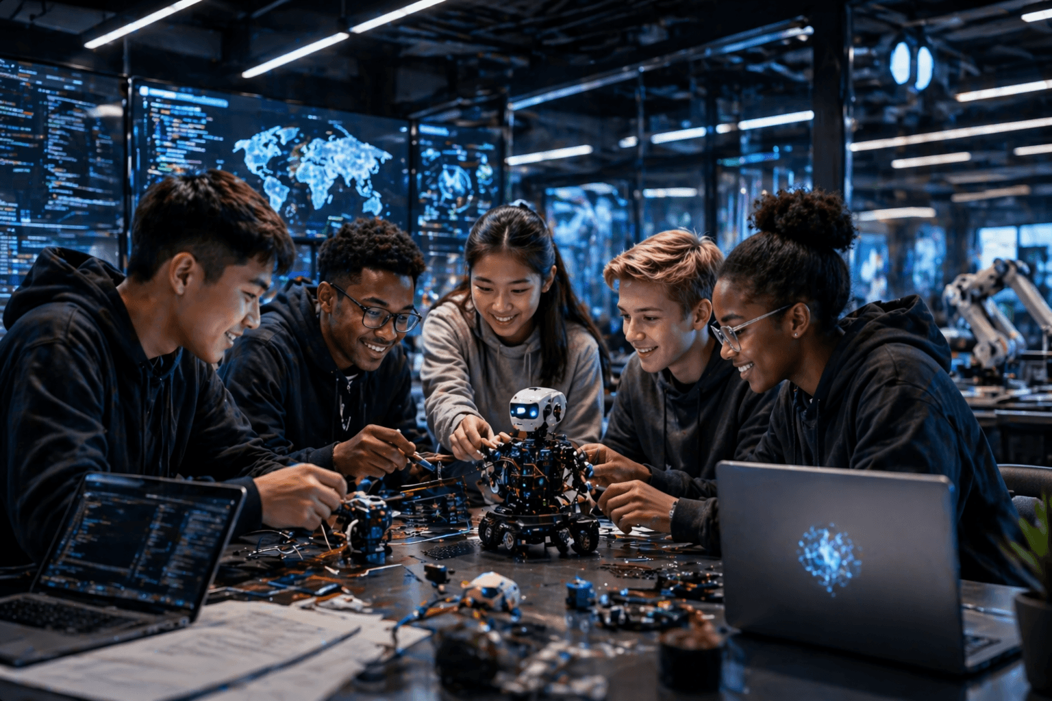 Students building robotics projects in Agentech tech education