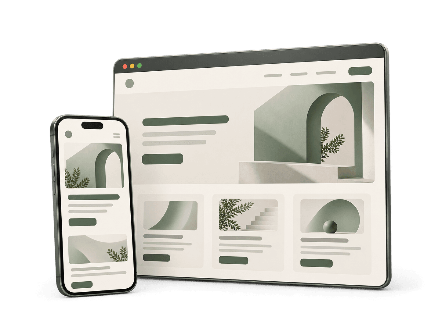 Coordinated website designs displayed on a desktop browser and a smartphone